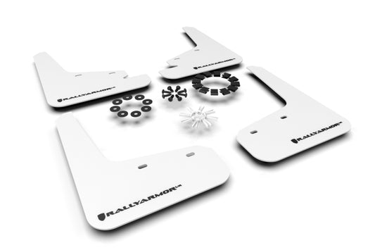 Rally Armor UR Mud Flaps - 2020-2026 Tesla Y - White/Black Logo - #MF72-UR-WH/BLK