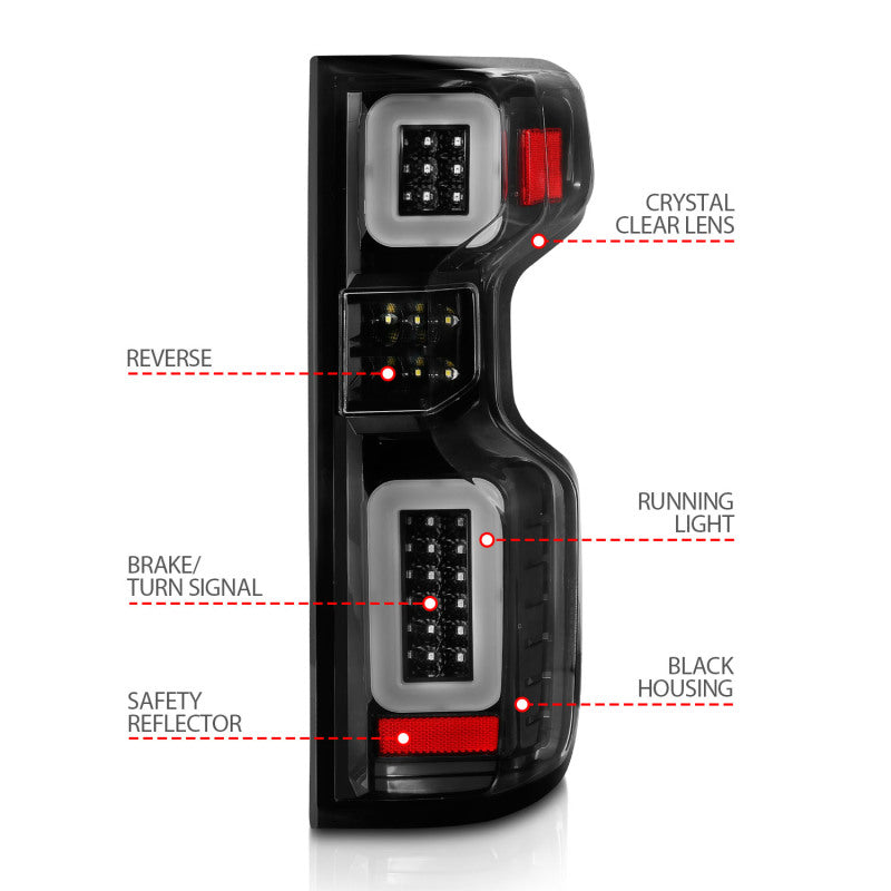 ANZO 2019-2026 Chevrolet Silverado 1500 LED Taillights - Black Clear Lens w/ Sequential Signal (Factory Models)