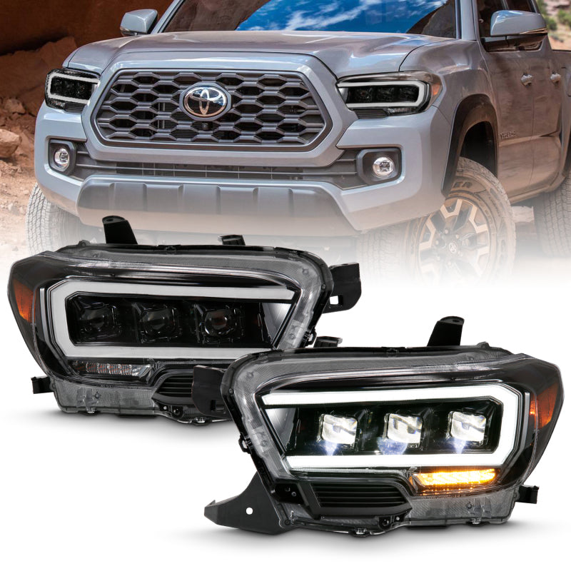 ANZO 2016-2023 Toyota Tacoma LED Projector Headlights Plank Style Black w/ Amber