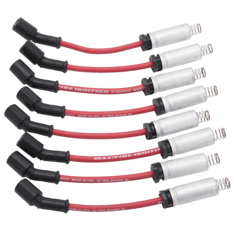 Edelbrock 22715 Max-Fire Plug Wire Set for GM LS Car with Metal Sleeves Red