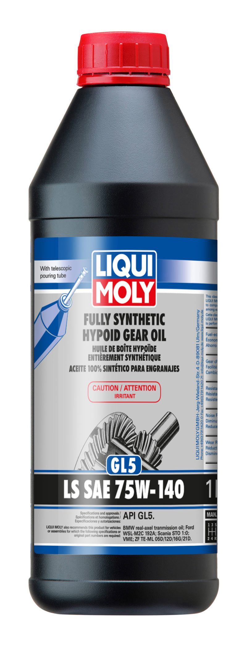 LIQUI MOLY 1L Full Synthetic Hypoid Gear Oil GL5 LS 75W-140 (20042) - Pack of 6