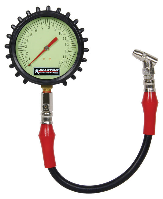 Allstar Performance Tire Pressure Gauge 0-15 PSI 4in Glow ALL44046
