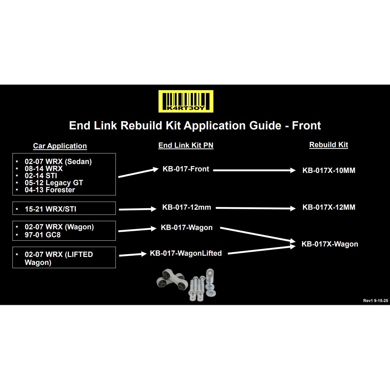 Kartboy Subaru Endlink Rebuild Kit KB-017X-10MM