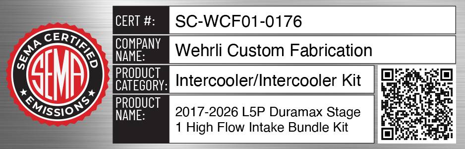 Wehrli Custom Fabrication WCF100718-GB Stage 1 High Flow Bundle Kit Gloss Black for 2017-2019 Chevrolet Silverado / GMC Sierra 2500 HD / 3500 HD L5P Duramax