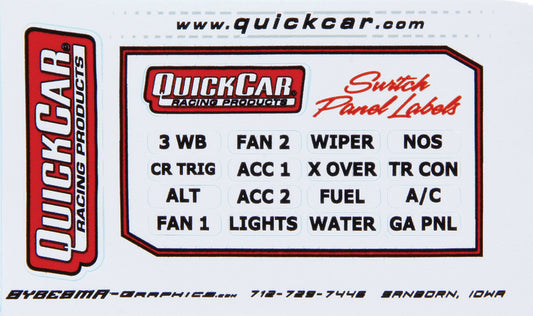 QuickCar Large Labels for Switch Panels