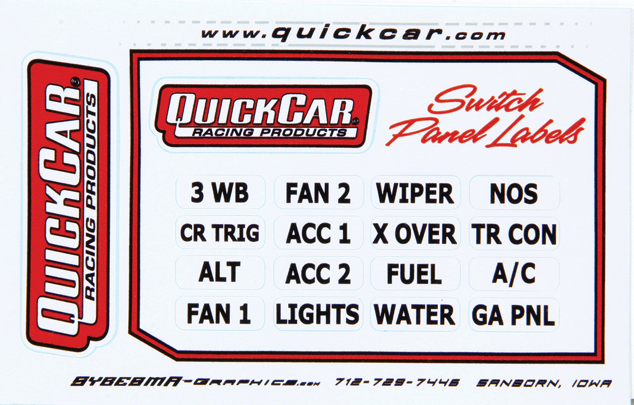 QuickCar Small Labels for Switch Panels
