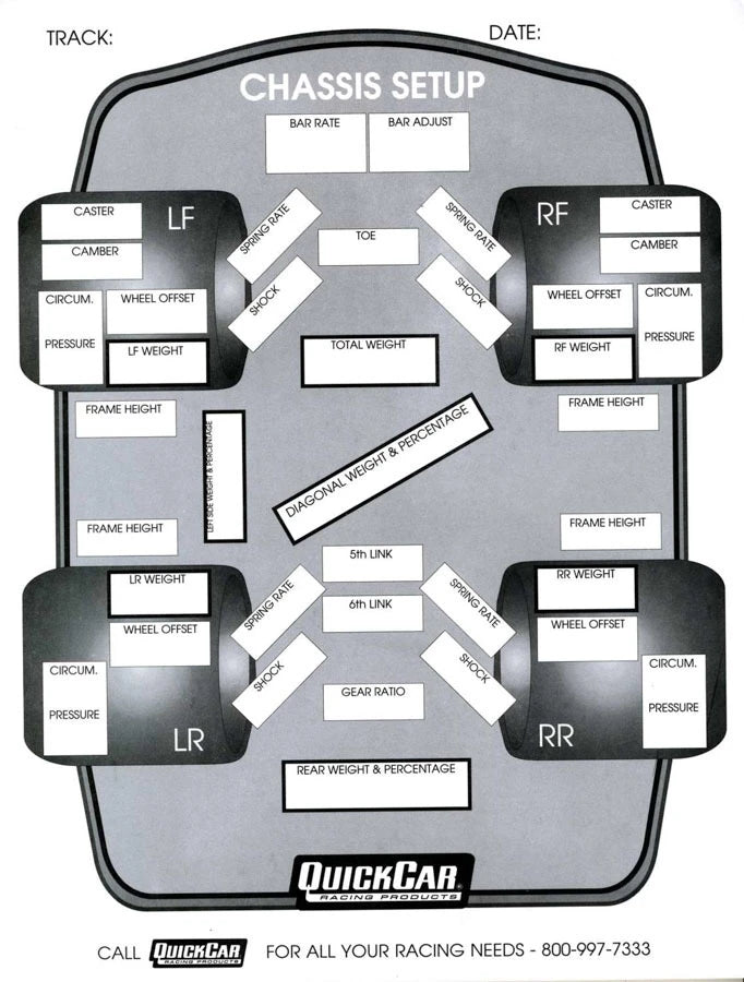 QuickCar Chassis Set-Up Forms 50 Sheet