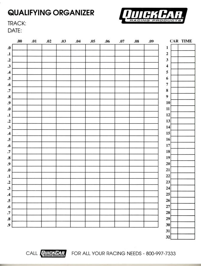QuickCar Qualifying Organizer Sheets (50pk)