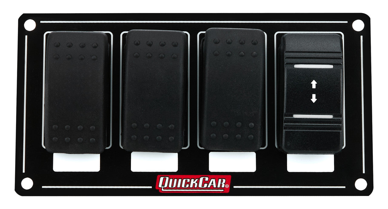 QuickCar Switch Panel - Black Plate, Rocker 3 Accessory Switches, Winch Switch