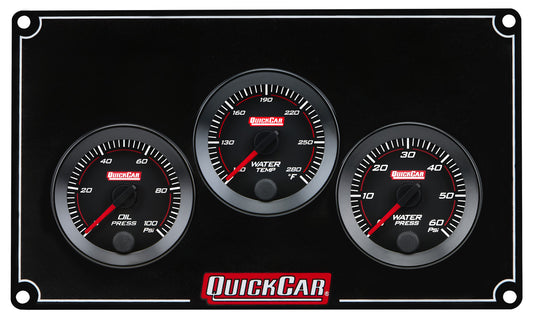 QuickCar RedLine Gauge Panel - Black Plate, 2-1/16" OP/WT/WP