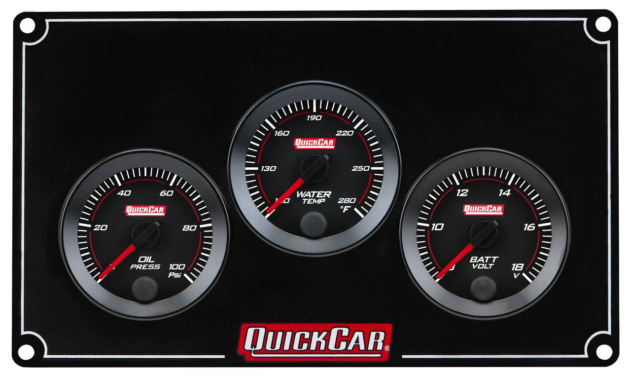 QuickCar RedLine Gauge Panel - Black Plate, 2-1/16" OP/WT/VT