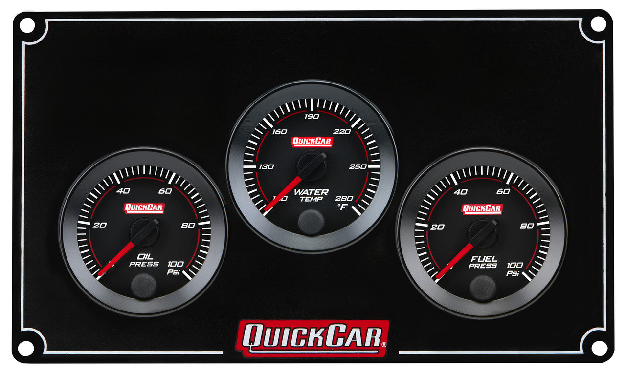 QuickCar RedLine Gauge Panel - Black Plate, 2-1/16" OP/WT/FP100