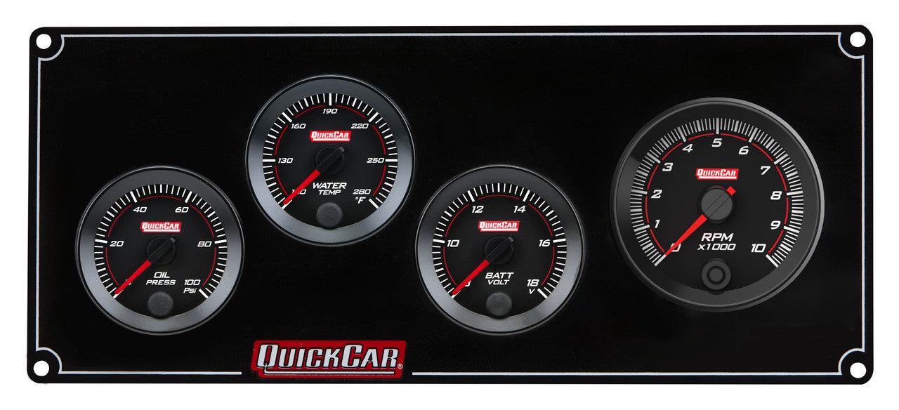 QuickCar RedLine Gauge Panel w/69-001- Black Plate, 2-1/16" OP/WT/VT/2-5/8" Tach
