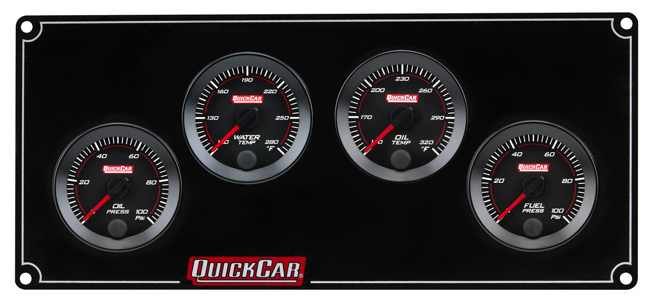 QuickCar RedLine Gauge Panel - Black Plate, OP/WT/OT/FP100