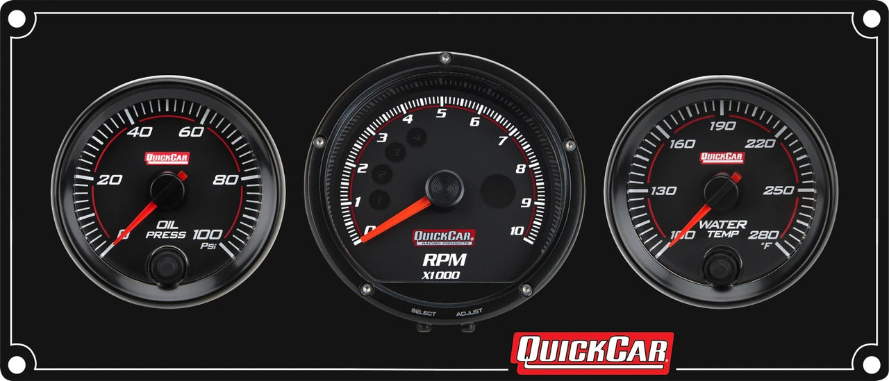 QuickCar Redline 2-1 Gauge Panel OP/WT w/Recall Tach