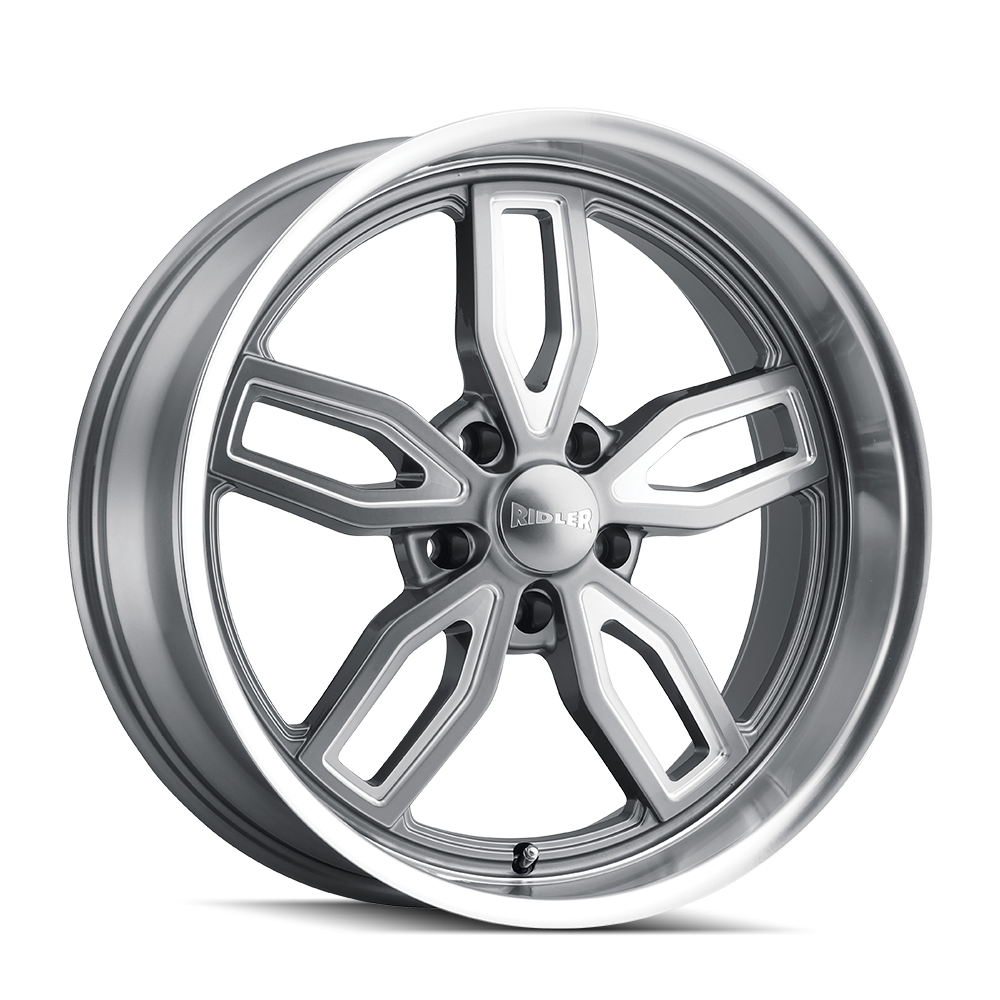 Ridler Wheels 608 18x8 5x114.3 0mm Grey with Milled Spokes and Diamond Lip Wheel 608-8865G