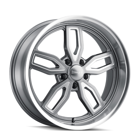 Ridler Wheels 608 20x10 5x114.3 0mm Grey with Milled Spokes and Diamond Lip Wheel 608-2165G