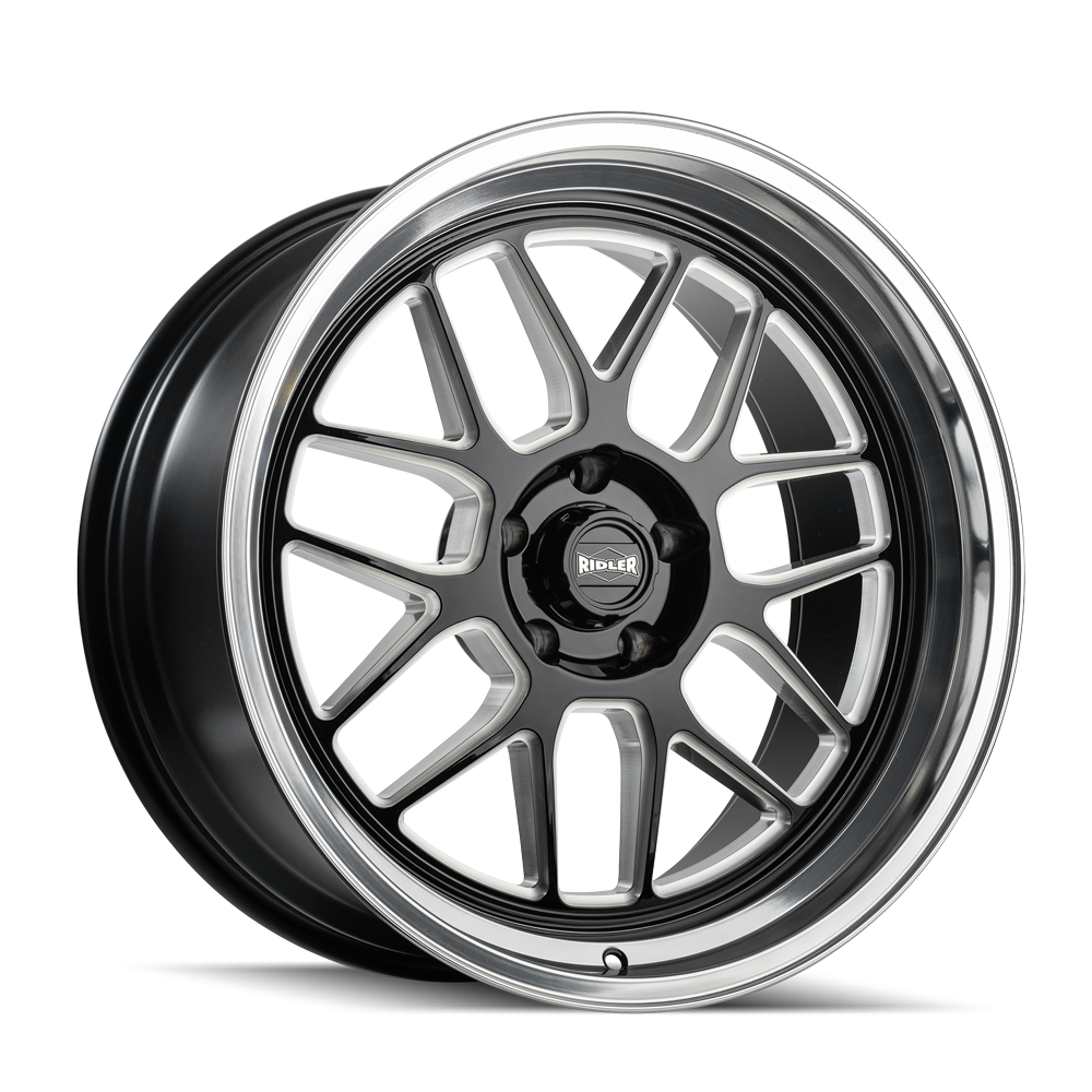 Ridler Wheels 611 20x10 5x114.3 0mm Gloss Black Milled with Diamond Cut Lip Wheel 611-2165GBMD