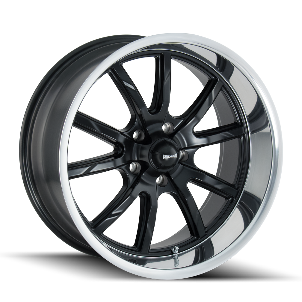 Ridler Wheels 650 17x8 5x120.65 0mm Matte Black with Polished Lip Wheel 650-7861MB