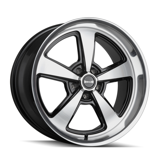 Ridler Wheels 652 18x9.5 5x120.65 0mm Gloss Black Milled with Diamond Cut Face and Lip Wheel 652-8961GBD