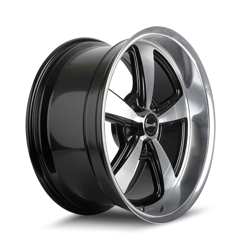 Ridler Wheels 652 18x8 5x114.3 0mm Gloss Black Milled with Diamond Cut Face and Lip Wheel 652-8865GBD