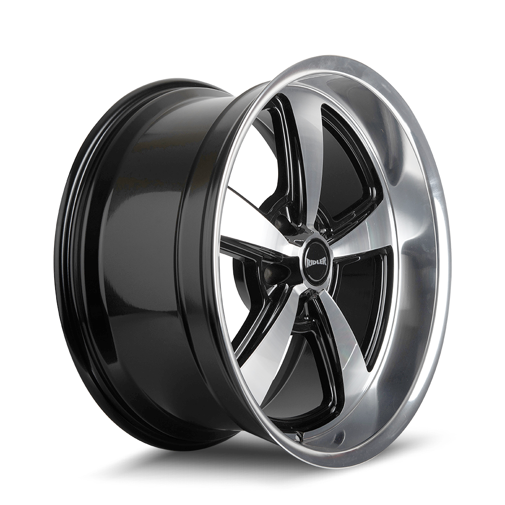 Ridler Wheels 652 17x7 5x120.65 0mm Gloss Black Milled with Diamond Cut Face and Lip Wheel 652-7761GBD