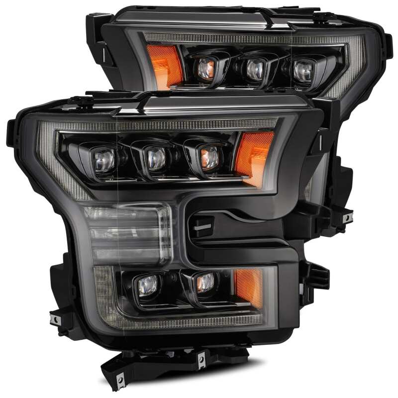 AlphaRex 880163 17-20 Ford Raptor NOVA LED Projector Headlights Plank Style Alpha Black w/Activation Light/Sequential Signal