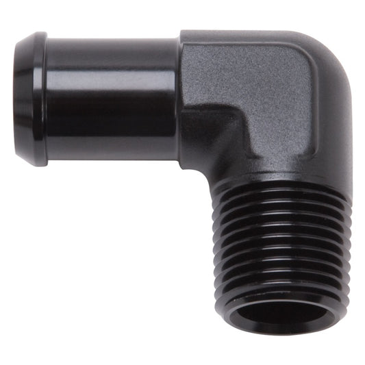 Edelbrock 8180 Hose End 90-Degree 1/2 in NPT to 1/2 in Barb Black Anodized