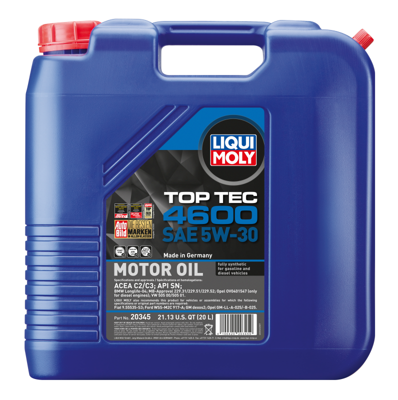 LIQUI MOLY 20L Top Tec 4600 Motor Oil SAE 5W-30 (20345)