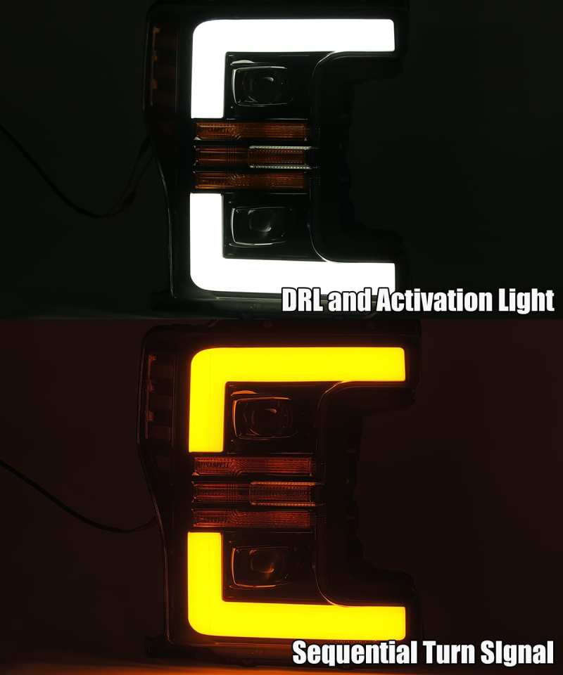 AlphaRex 880107 17-19 Ford F-250 SD PRO-Series Projector Headlights Plank Style Chrome with Activation Light/Sequential Signal