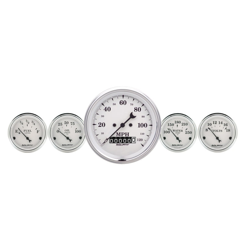 AutoMeter 1600 Gauge Kit 2-Piece Quad & Speedometer 3-3/8in Old Tyme White