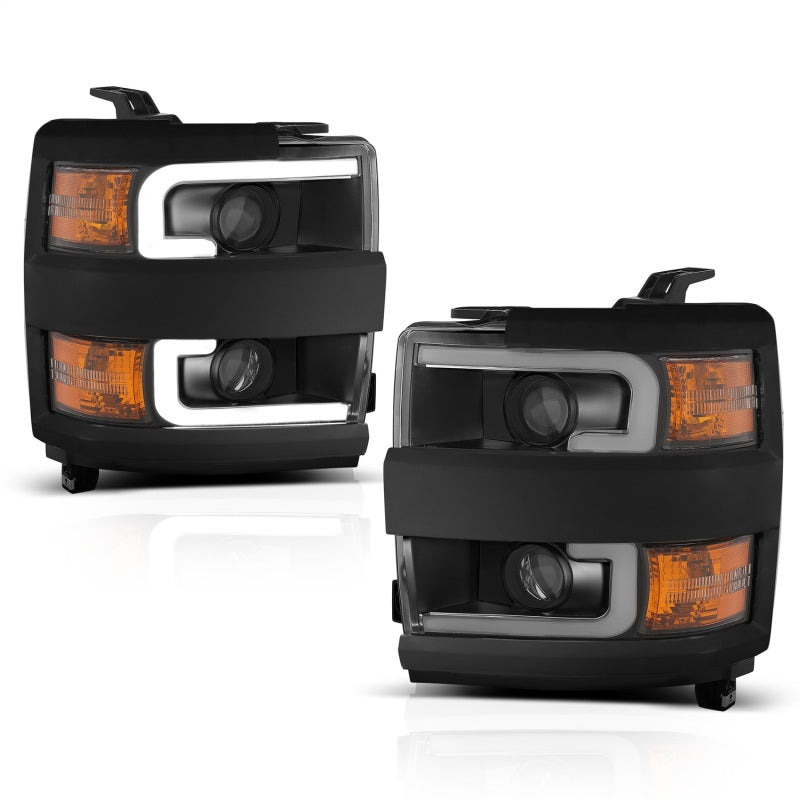 ANZO 2015-2019 Chevrolet Silverado 2500 HD LED Projector Headlights - Switchback Black (Gloss Black Trim) (Halogen Models Only)