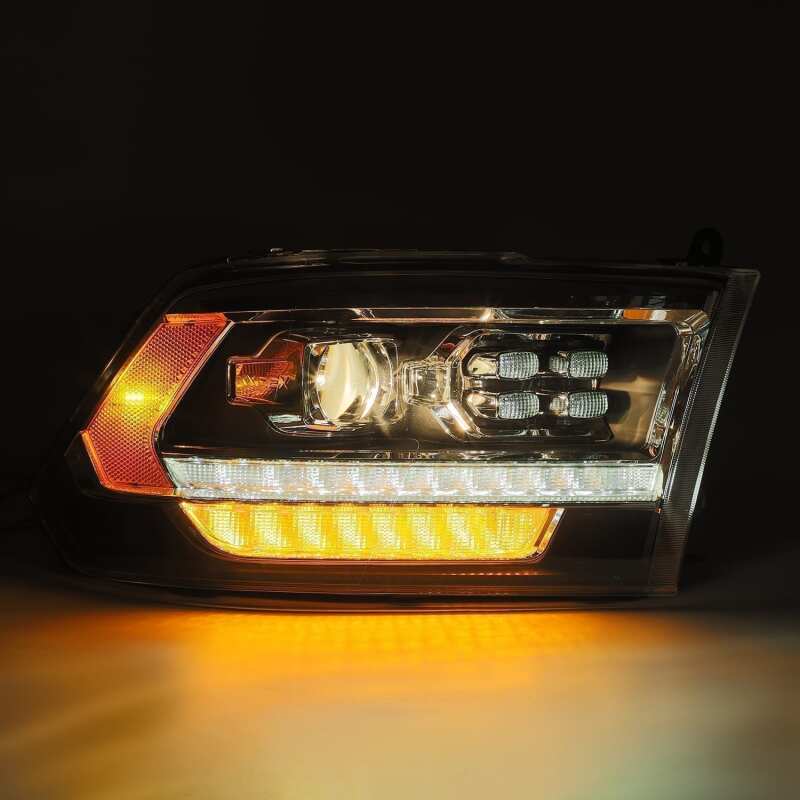 AlphaRex 880523 09-18 Dodge Ram 1500 HD PRO-Series Projector Headlight Plank Style Black with Chrome Acc with Sequential Signal/DRL