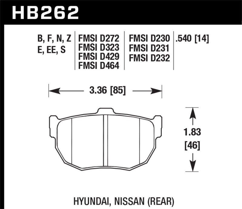 Hawk Performance HB262E.540 Blue 9012 Motorsport Brake Pads