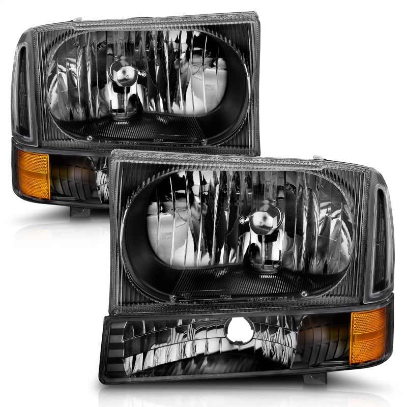 ANZO 1999-2004 Ford F-250 Super Duty Crystal Headlights - Black w/ 2PC Corner