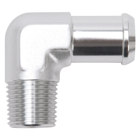 Edelbrock 8166 Hose End 90-Degree 1/2 in NPT to 3/4 in Barb Clear Anodized