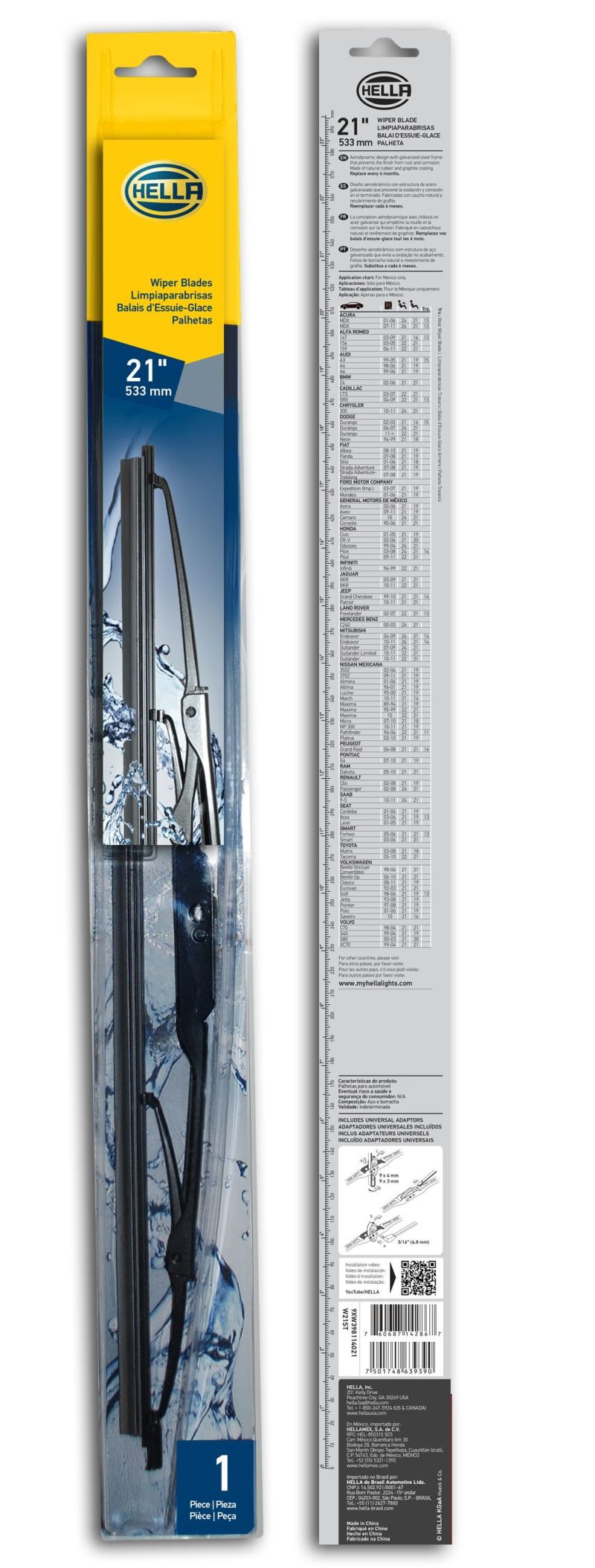 HELLA 9XW398114021 Standard Wiper Blade 21in Single