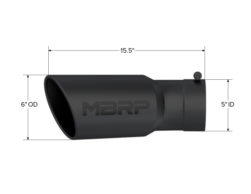 MBRP T5154BLK Exhaust Tip - 6" OD; Angled Rolled End; 5" inlet; 15.5" length ; 30˚ bend | Black Coated