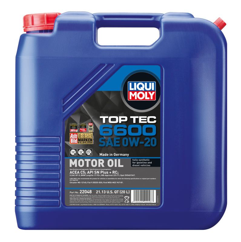 LIQUI MOLY 20L Top Tec 6600 Motor Oil SAE 0W-20 (22048)