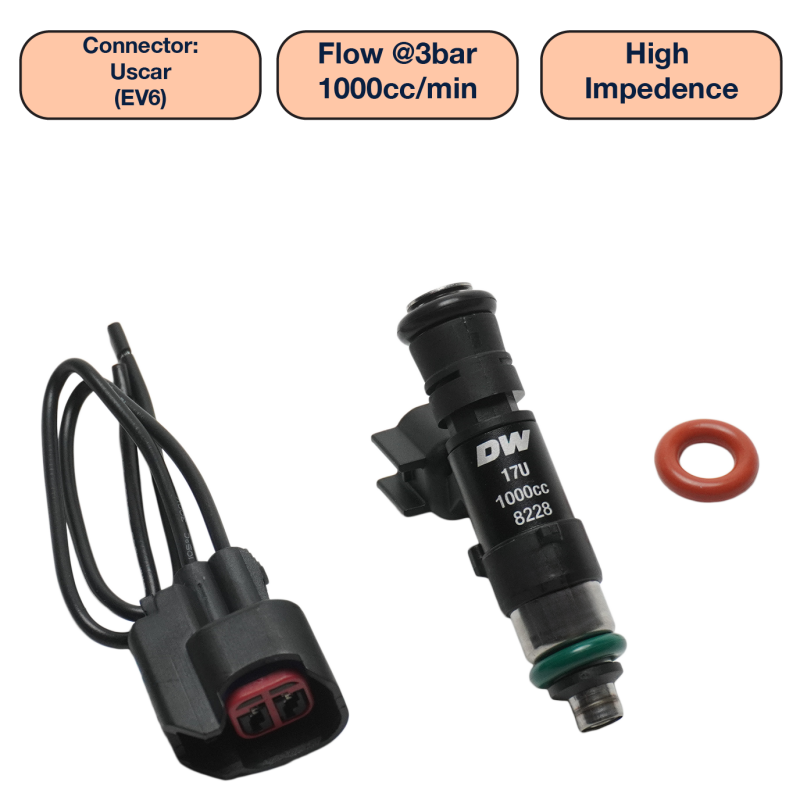 DeatschWerks Universal 1000cc Single Fuel Injector / 48mm Length / 14mm O-Ring Seals