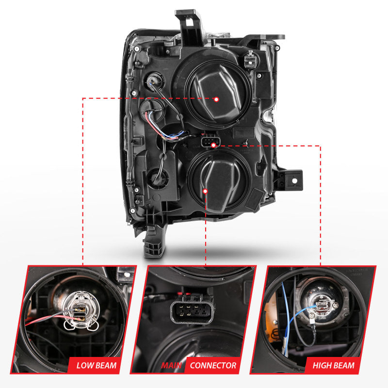 ANZO 2015-2019 Chevrolet Silverado 2500 HD LED Projector Headlights - Plank Style Chrome (Chrome Trim) (Halogen Models Only)