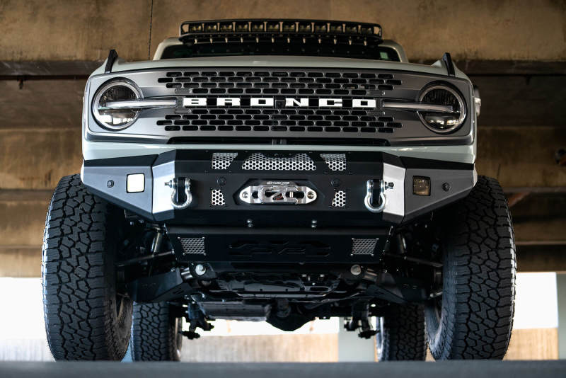 DV8 Offroad 2021+ Ford Bronco Front Bumper Winch Capable w/ Optional Bull Bar/Aux Light Opening - #FBBR-01