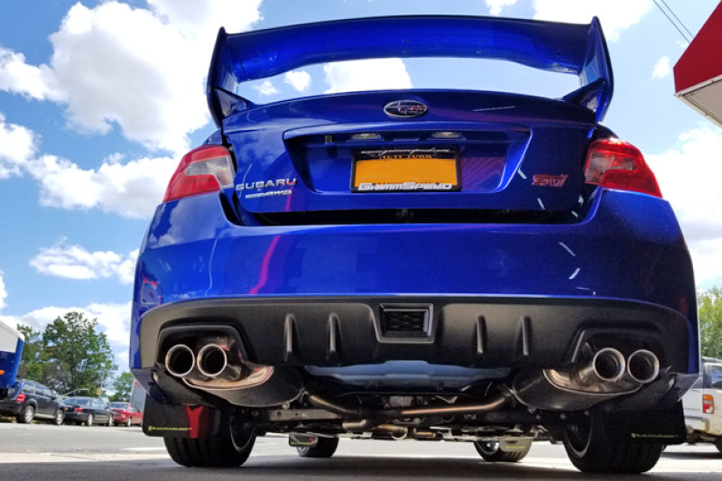 Rally Armor UR Mud Flaps - 2015-2021 Subaru WRX / WRX STI - Black/Green Logo - #MF32-UR-BLK/CGN