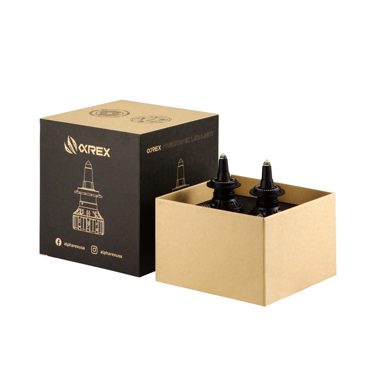 AlphaRex 110007 Black Ammo Panoramic LED Light Bulbs - H7