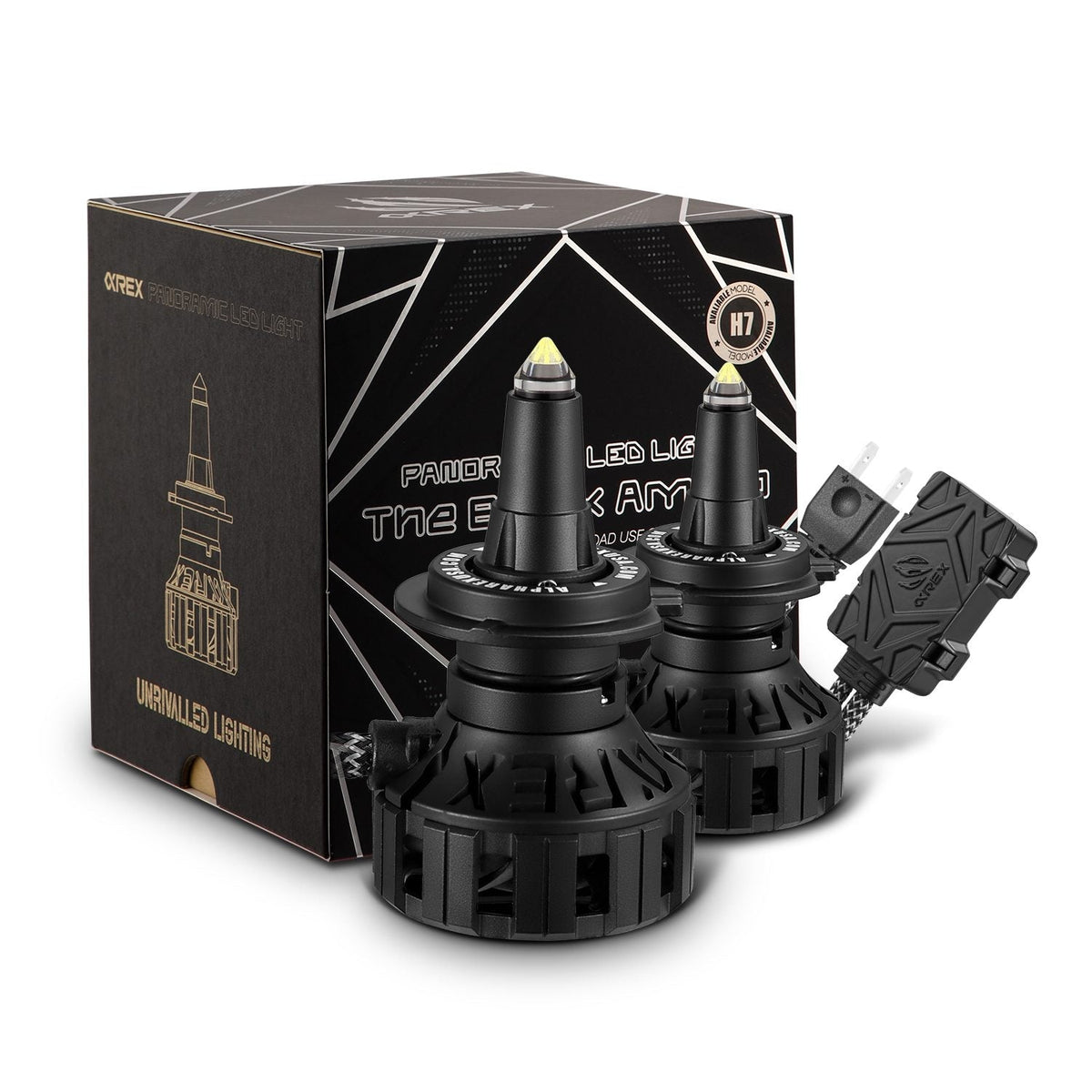 AlphaRex 110007 Black Ammo Panoramic LED Light Bulbs - H7