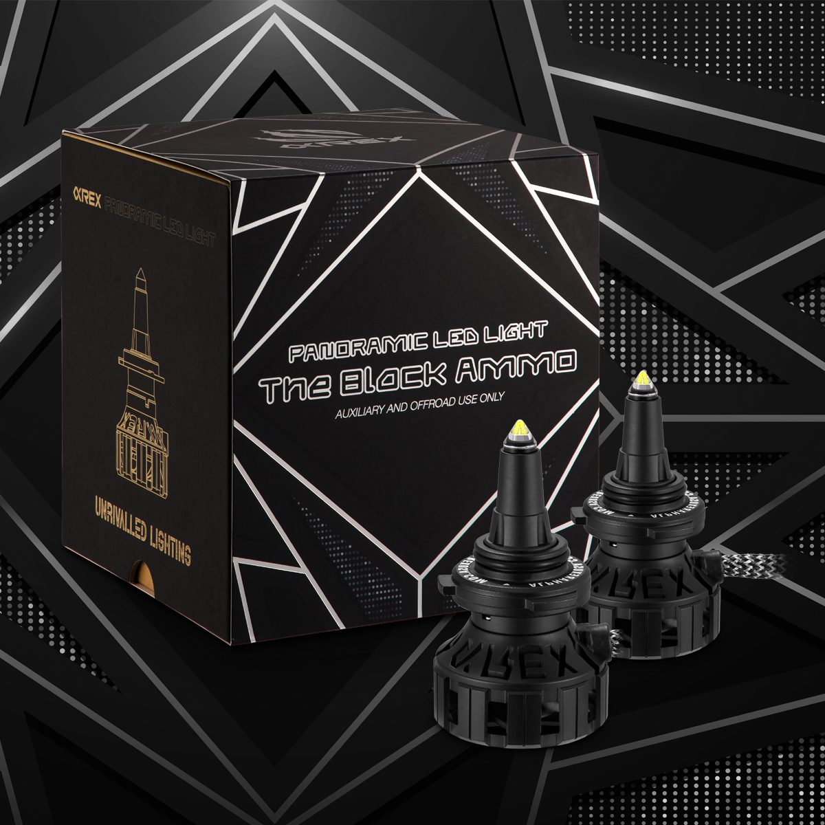 AlphaRex 110003 Black Ammo Panoramic LED Light Bulbs - 9006