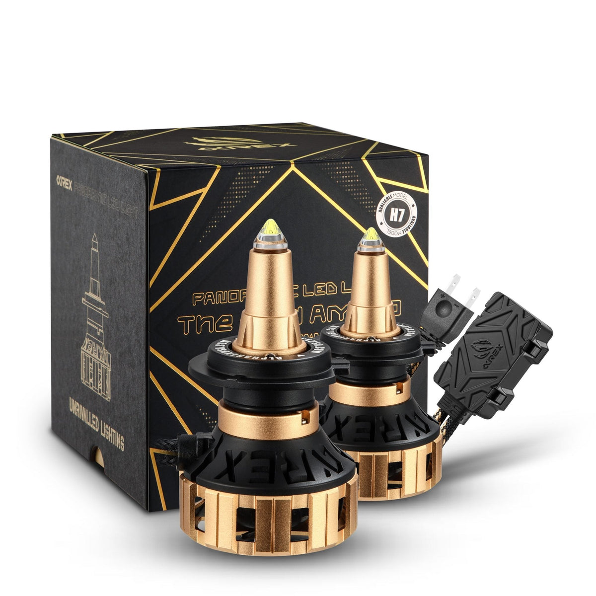AlphaRex 110008 Gold Ammo Panoramic LED Light Bulbs - H7