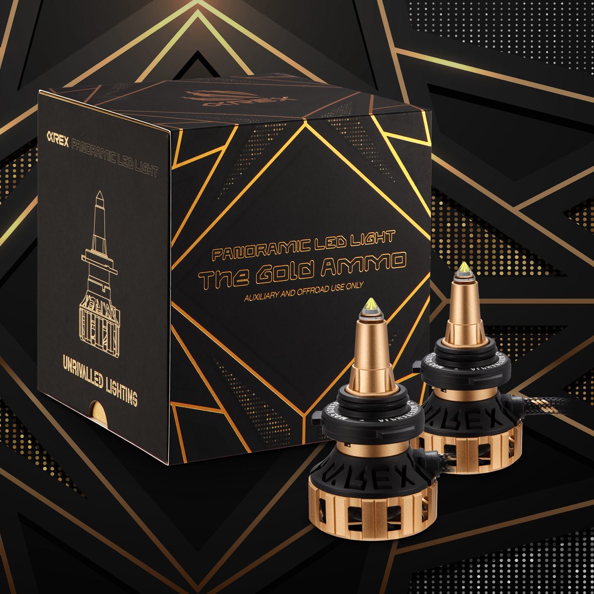 AlphaRex 110004 Gold Ammo Panoramic LED Light Bulbs - 9006