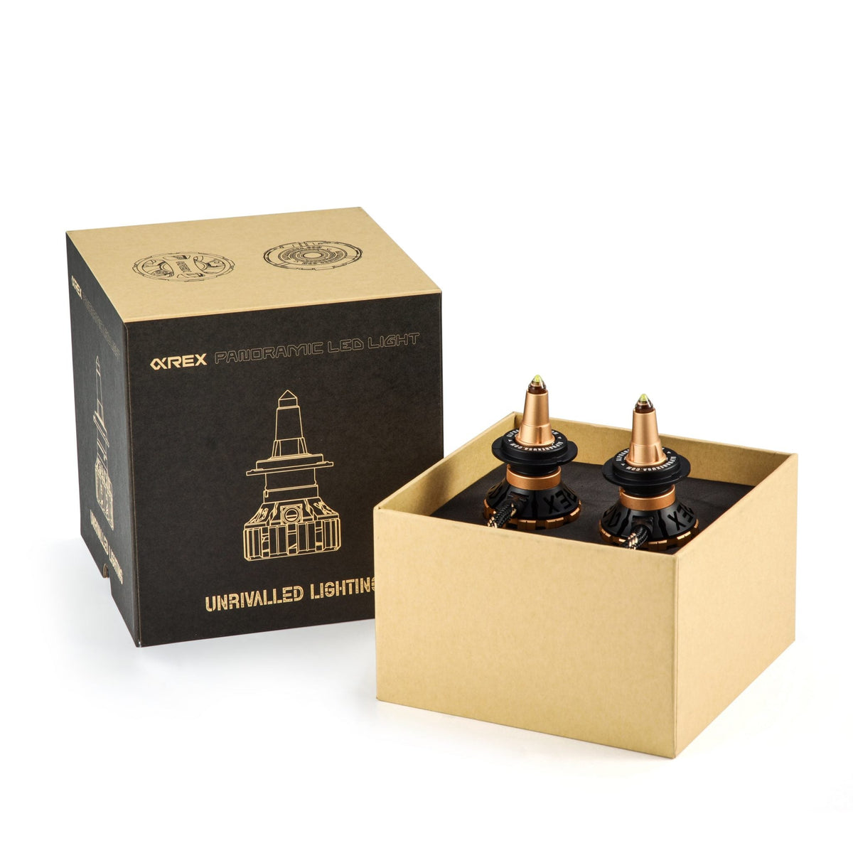 AlphaRex 110008 Gold Ammo Panoramic LED Light Bulbs - H7
