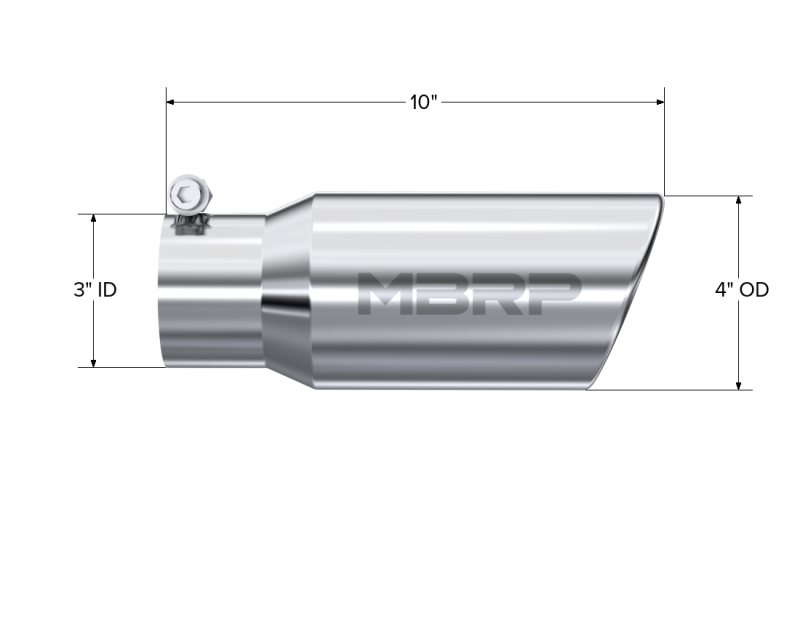 MBRP T5155 Exhaust Tip - 4" OD; Angled Cut Rolled End; 3" inlet; 10" length | T304 Stainless